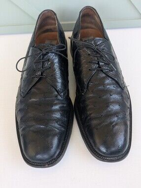 Mezlan Black Ostrich Leather Derby Dress Shoes
